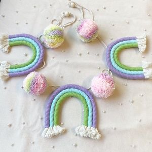 Handmade Rainbow Pom Pom Garland Baby Room Decor Party Decoration Easter Decor